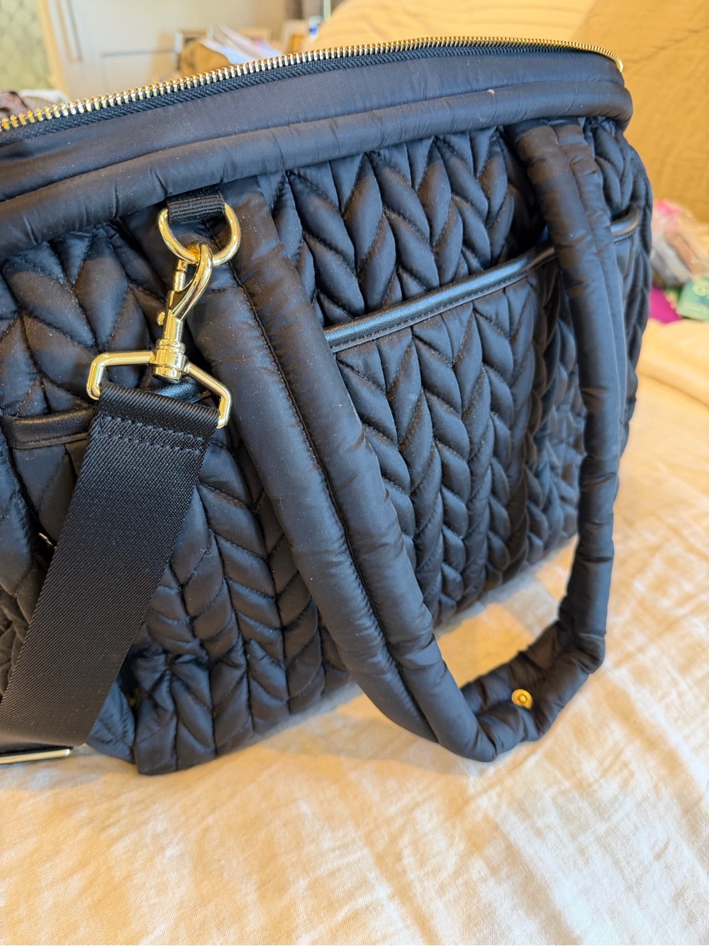 Happy Quilted Black Women's Travel Duffel Bag - Picture 2 of 4